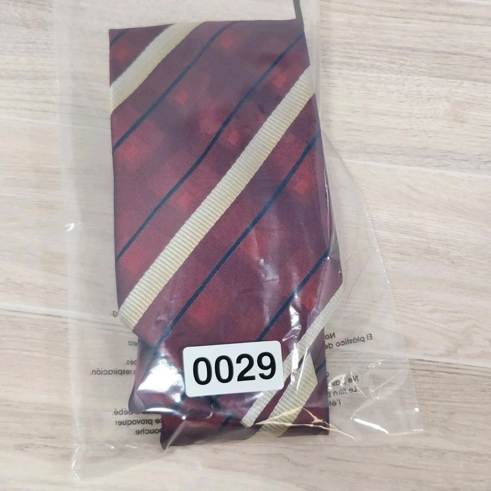 Dona Dona 100% Silk Monochromatic Neck Tie Maroon Blue & Champagne Stripe 59